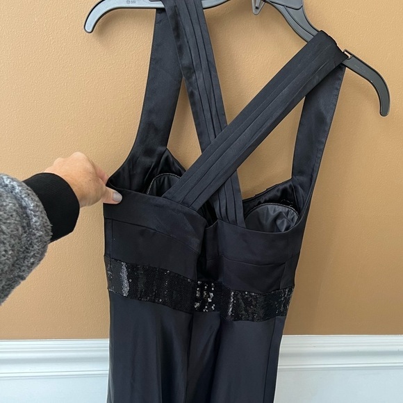 CALVIN KLEIN Women’s Black Tie Long Maxi Satin Gown W/Sequins Size 10 Wedding - Picture 5 of 10